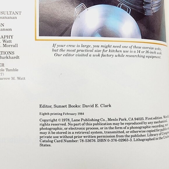 Wok Cook Book Stir Fry Cooking 1978 Sunset Publishing Staff 8th Print Softcover - Picture 3 of 5